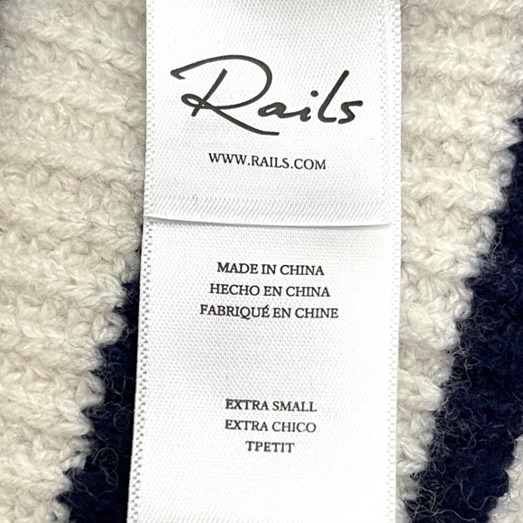 Rails Claudia Cream Navy Stripe Cashmere Wool Mock Neck Sweater Womens XS - Picture 10 of 12